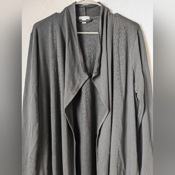 J. Jill Pure Jill Olive Green Open Front Longline Tencel Blend Cardigan Layering - Picture 5 of 11